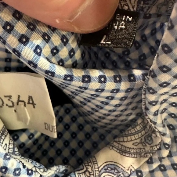 Bugatchi Men’s Large Classic fit long sleeve shirt (fits XL) Blue X Pattern - Picture 11 of 11